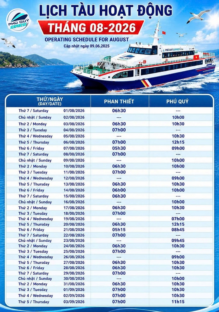 Lịch tàu Phan Thiết - Phú Quý 8/2026