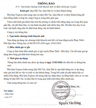 Tàu Phú Quý Express tạm hoãn chương trình khuyến mãi và điều chỉnh giá vé gốc